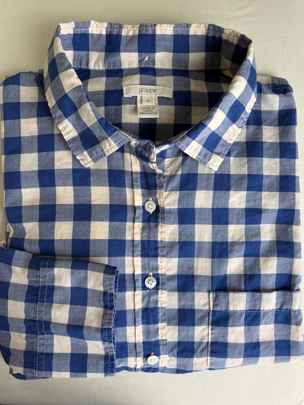 J.Crew Blue & White Gingham Cotton Button Down Shirt - Women's Size 6 (FA10)